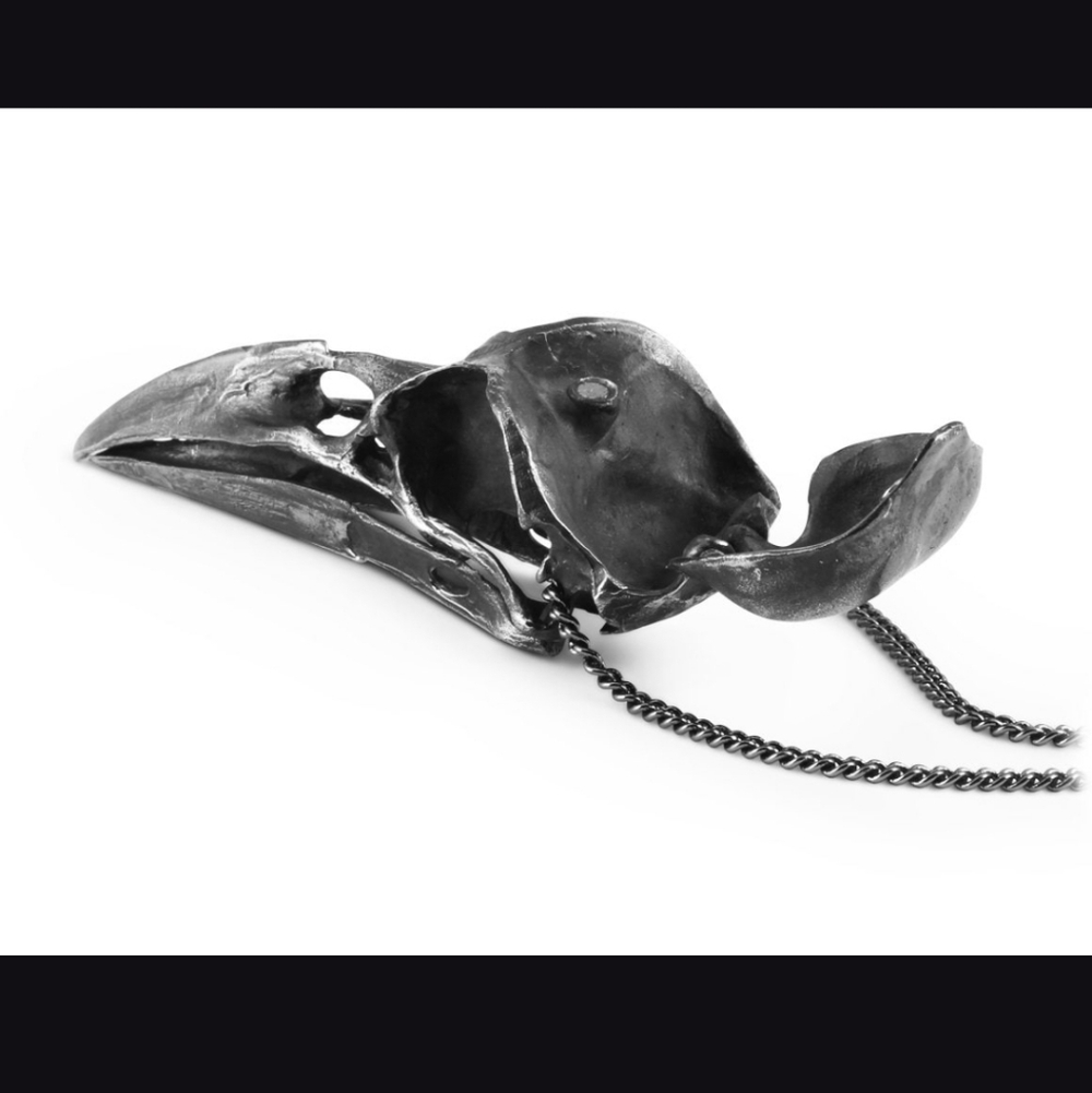 Solid Bronze Crow Skull Pendant - image 4